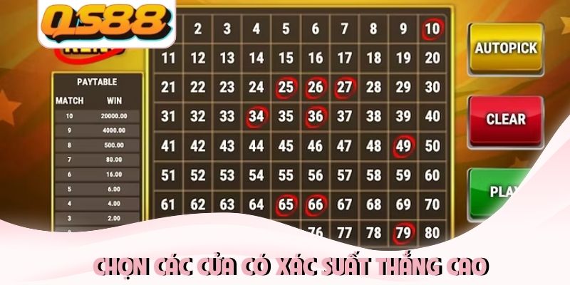 Xổ Số Keno - Cơ Hội Đổi Đời Nhanh Chóng Đầy Mới Mẻ 4 Chọn các cửa có xác suất thắng cao